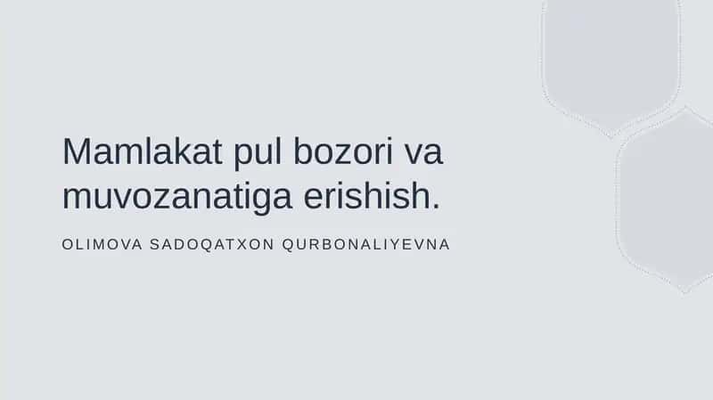 Milliy pul bozori va muvozanatiga erishish