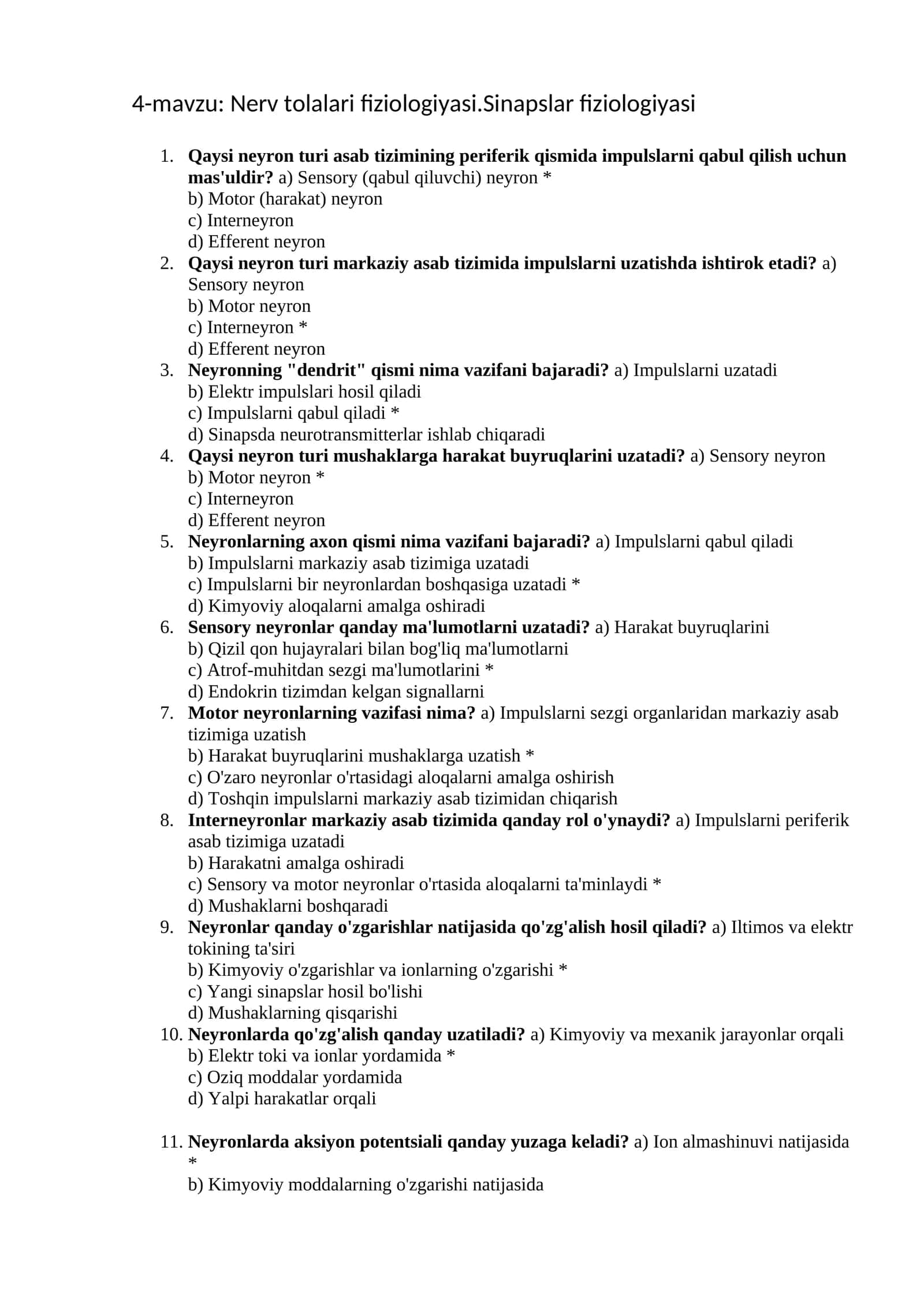 Nerv tolalari fiziologiyasi.Sinapslar fiziologiyasi