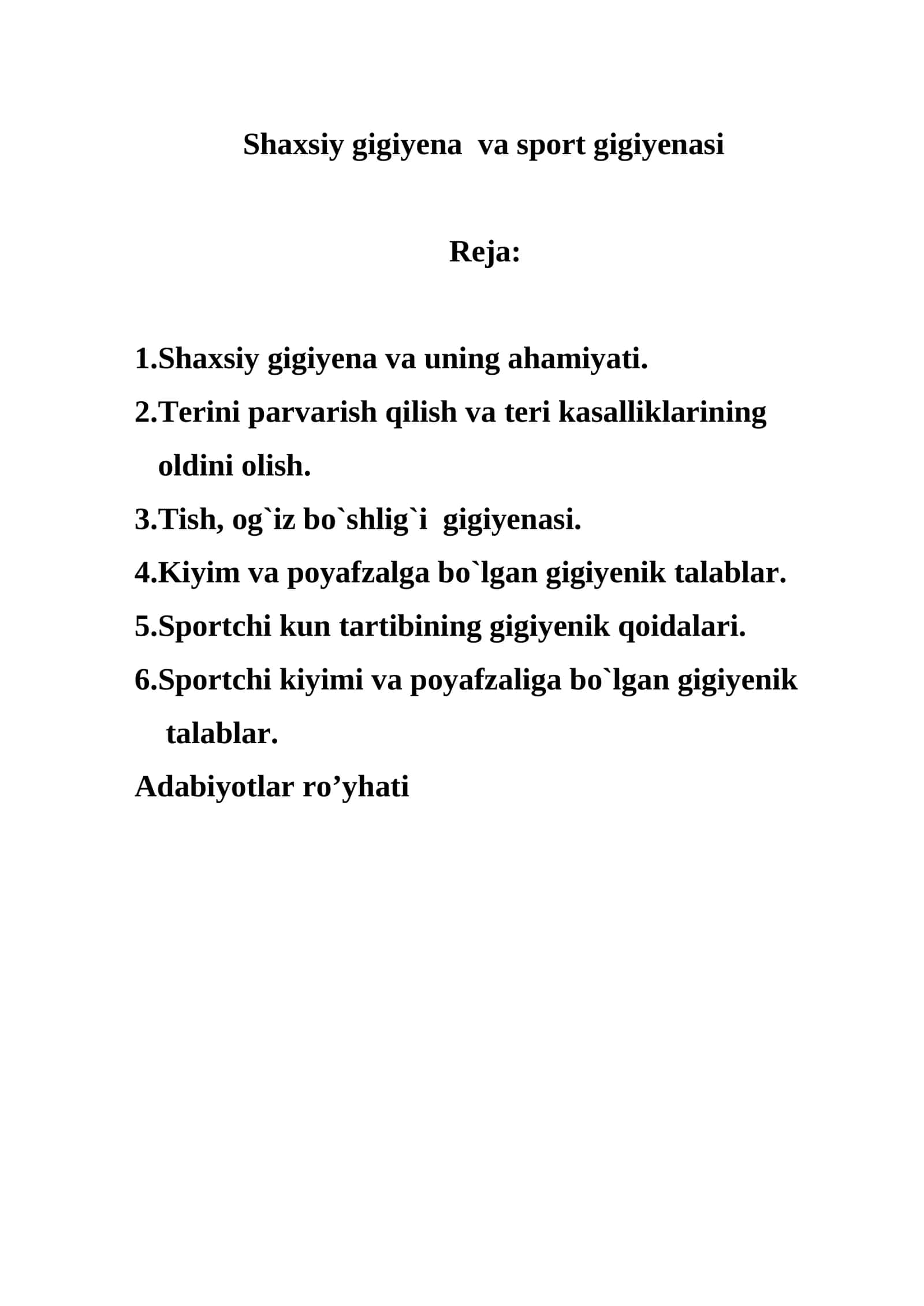 Shaxsiy gigiyena va sport gigiyenasi