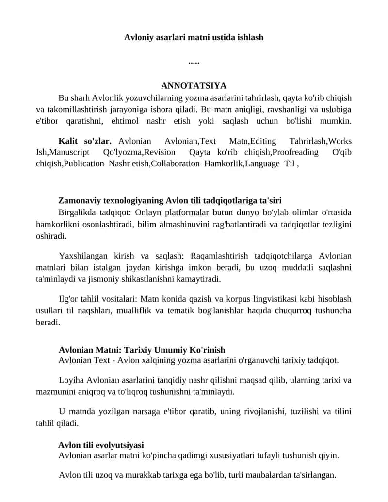 Avloniy asarlari matni ustida ishlash