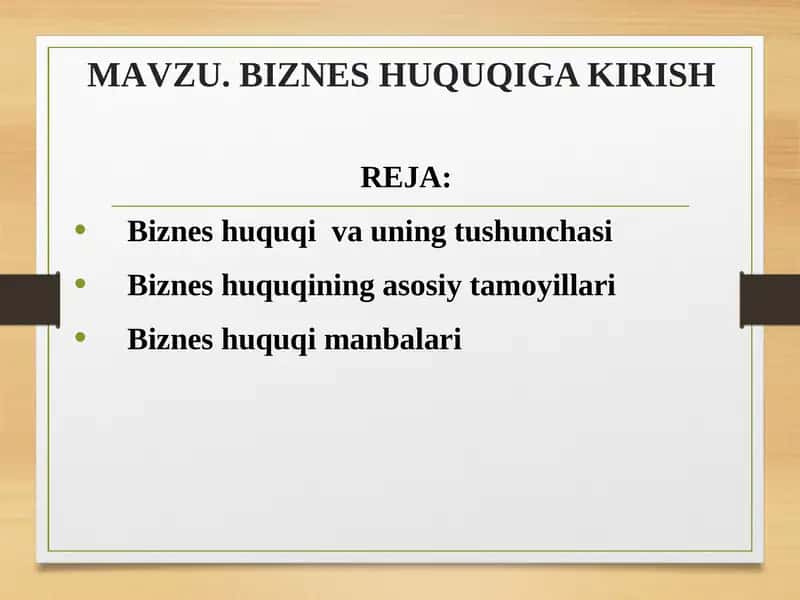 Biznes Huquqiga Kirish