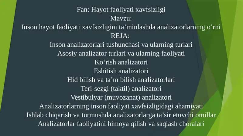 Inson hayot faoliyati xavfsizligini ta’minlash