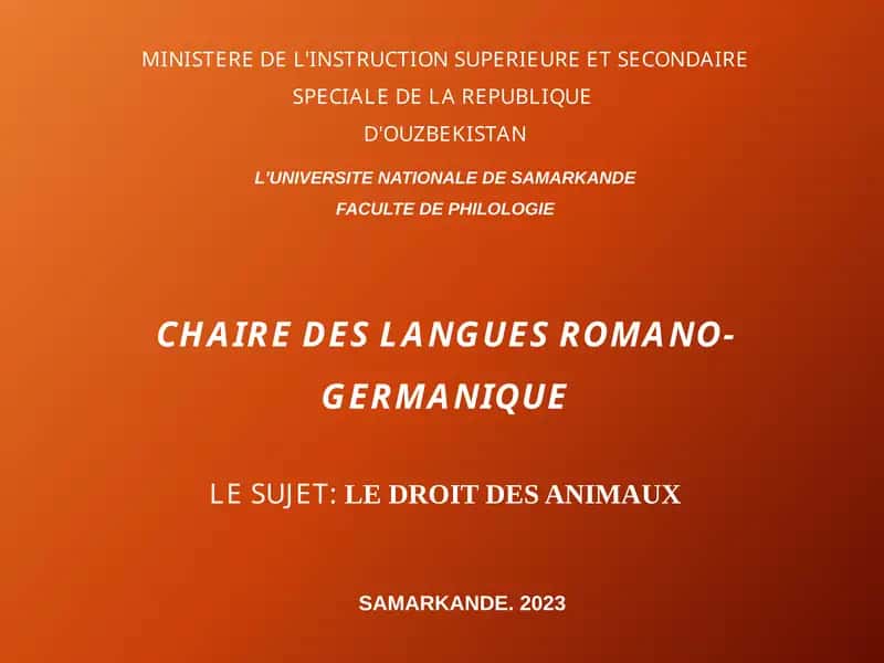 LE DROIT DES ANIMAUX