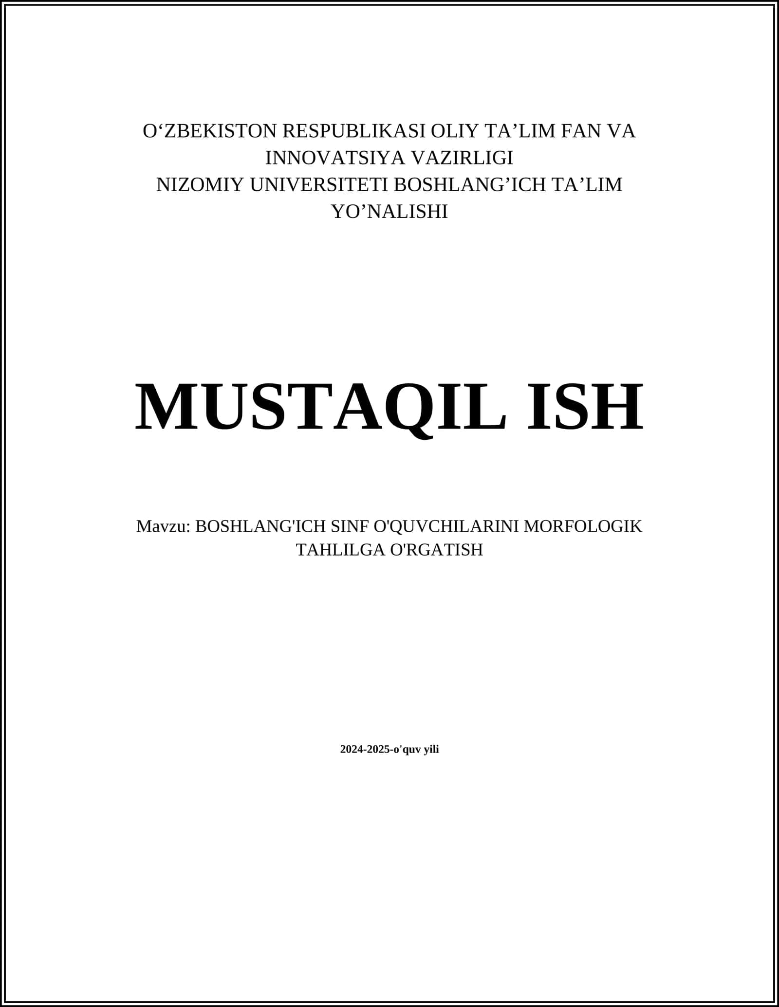 BOSHLANG'ICH SINF O'QUVCHILARINI MORFOLOGIK TAHLILGA O'RGATISH