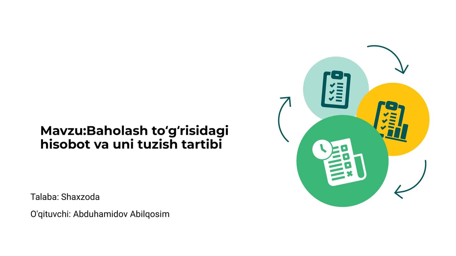 Baholash toʻgʻrisidagi hisobot va uni tuzish tartibi