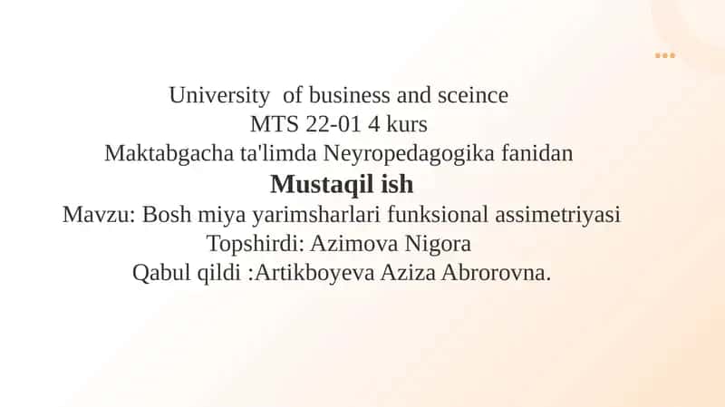 Bosh miya yarimsharlari funksional assimetriyasi