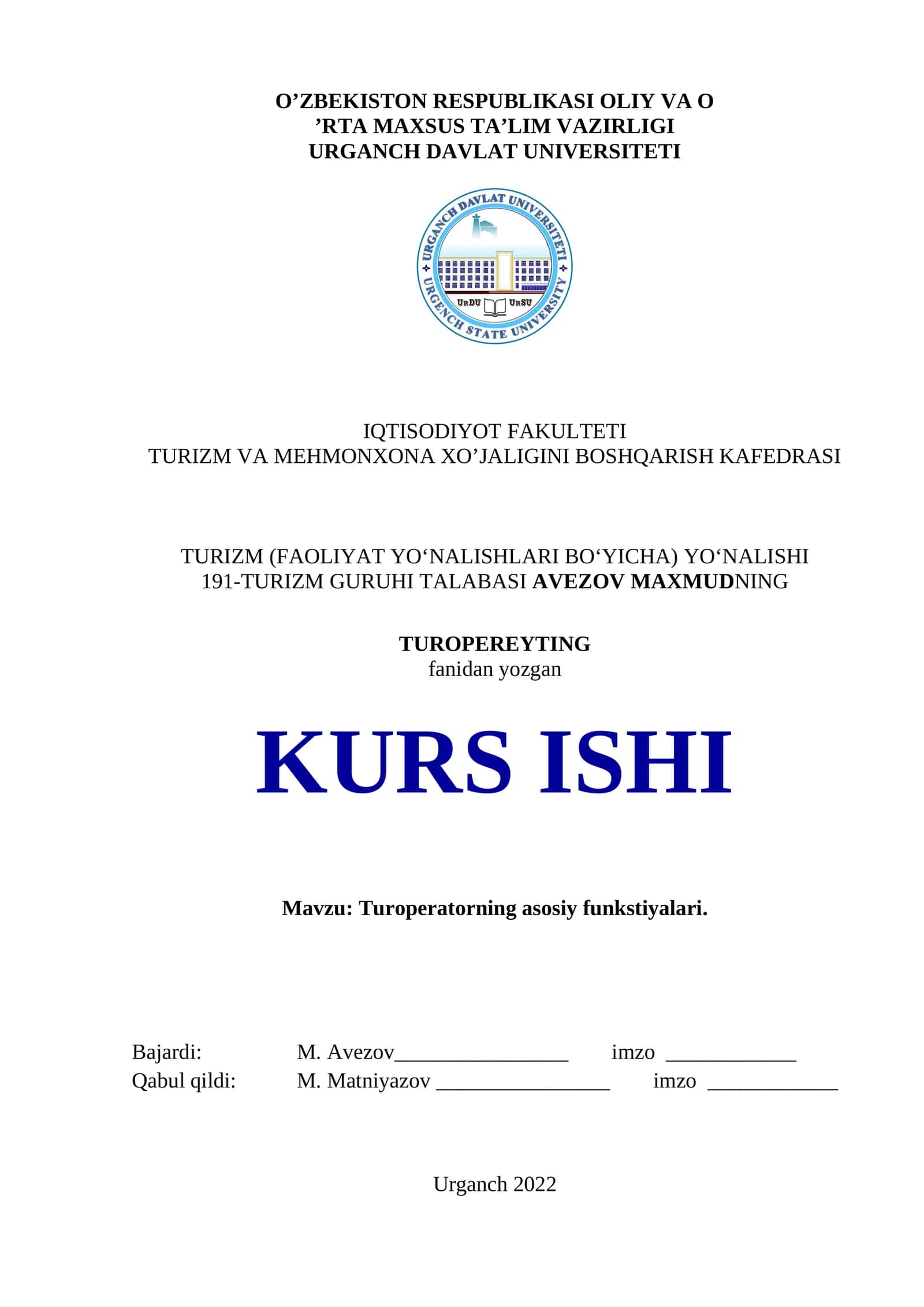Turoperatorning asosiy funkstiyalari