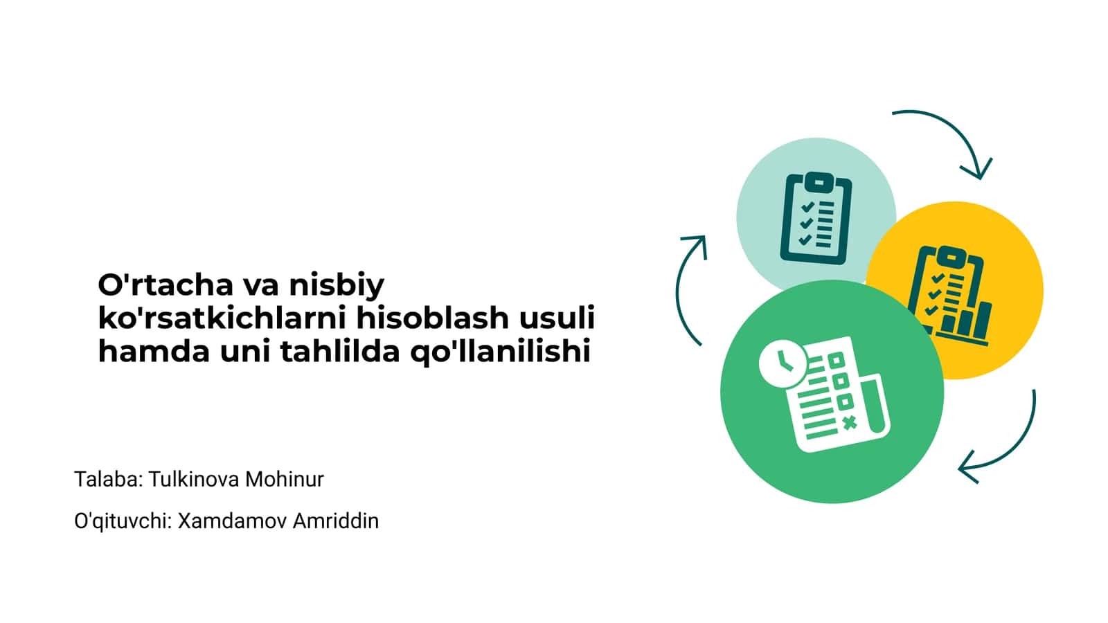 O'rtacha va nisbiy ko'rsatkichlarni hisoblash usuli hamda uni tahlilda qo'llanilishi
