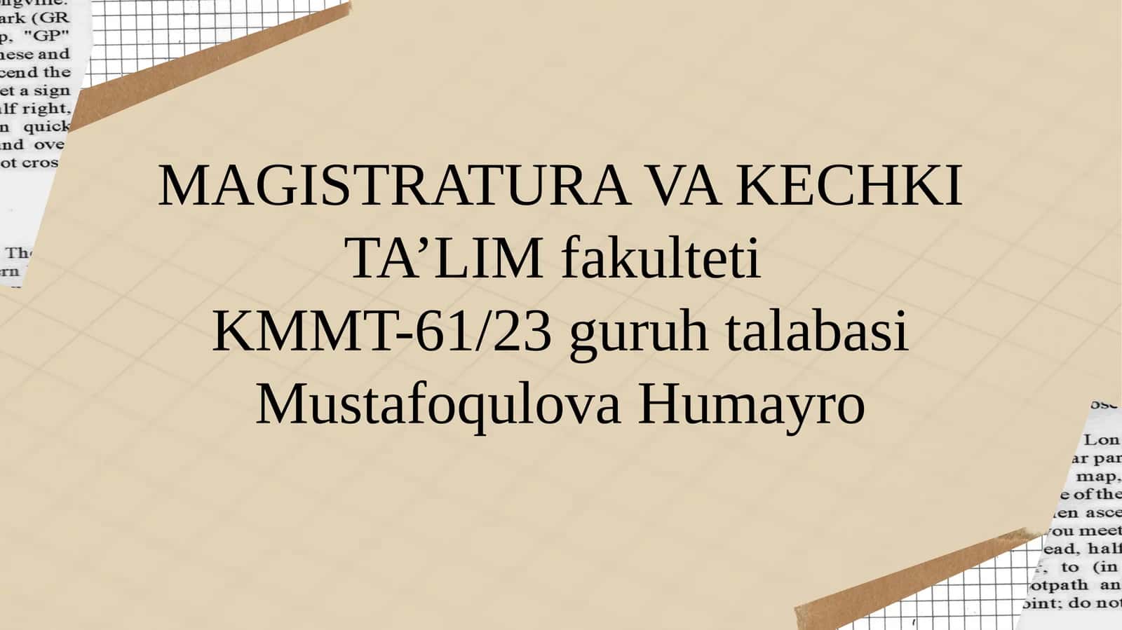 KMMT-61/23 group student Mustafoqulova Humayro