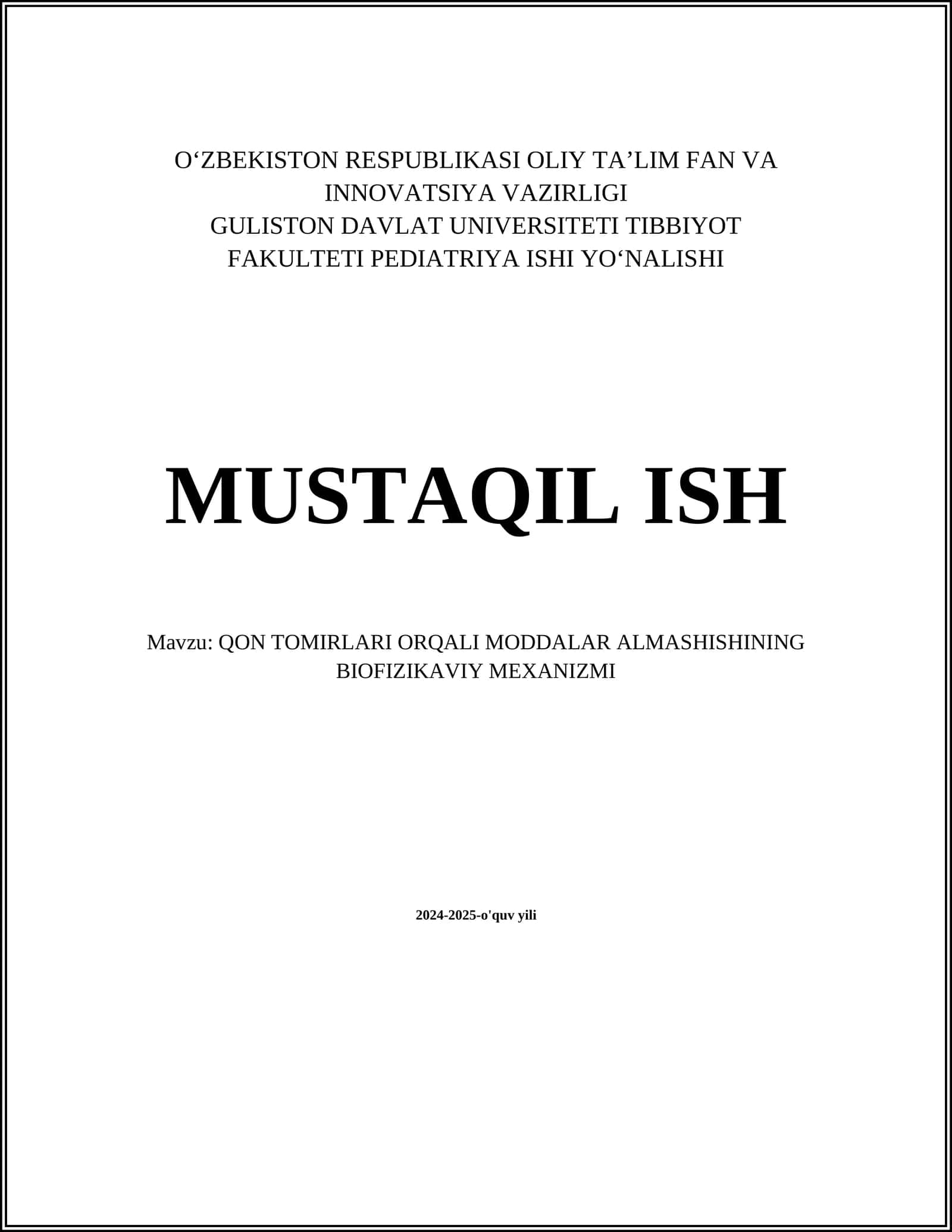 Qon Tomirlari Orqali Moddalar Almashishining Biofizikaviy Mexanizmi