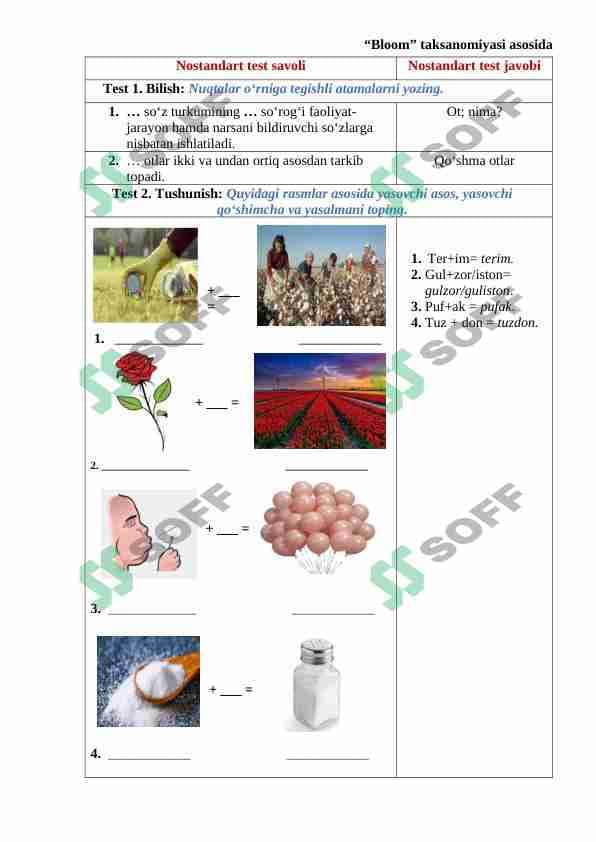 "Bloom" taksanomiyasi bo'yicha tuzilgan nostandart test