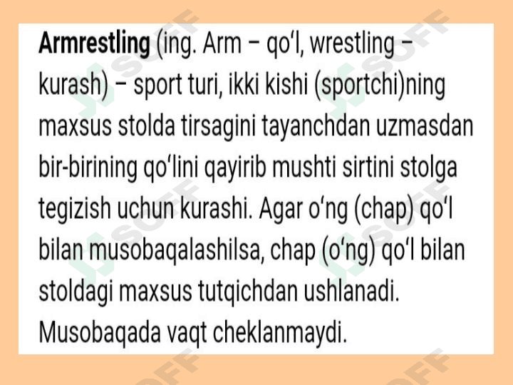 Armwrestling sport turi haqida