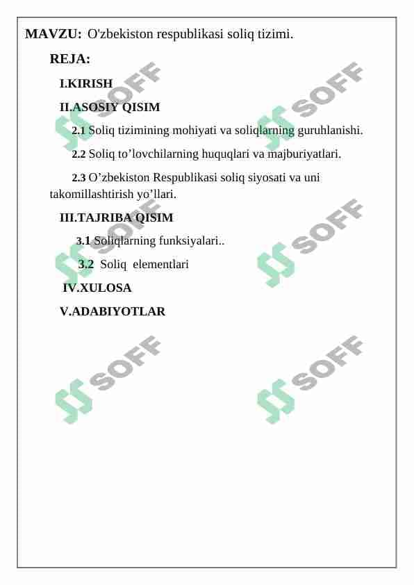 O'zbekiston respublikasi soliq tizimi