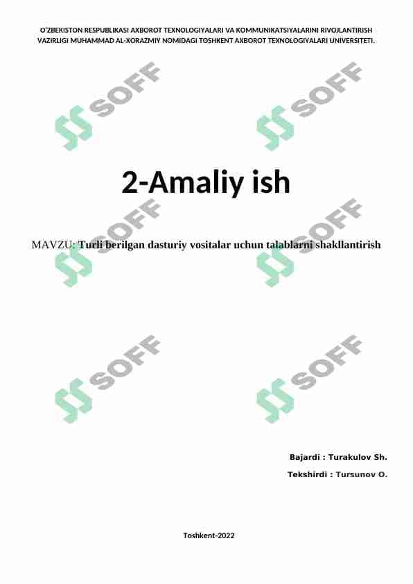 Turli berilgan dasturiy vositalar uchun talablarni shakllantirish