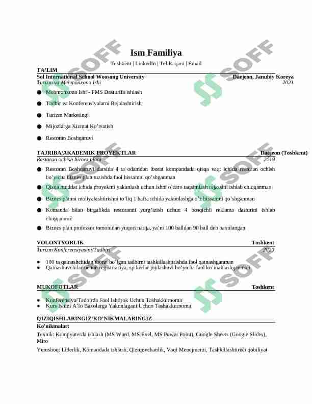 Resume, CV shablon