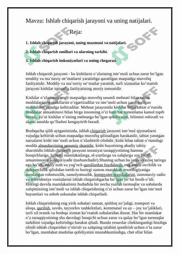 Ishlab chiqarish jarayoni va uning natijalari.
