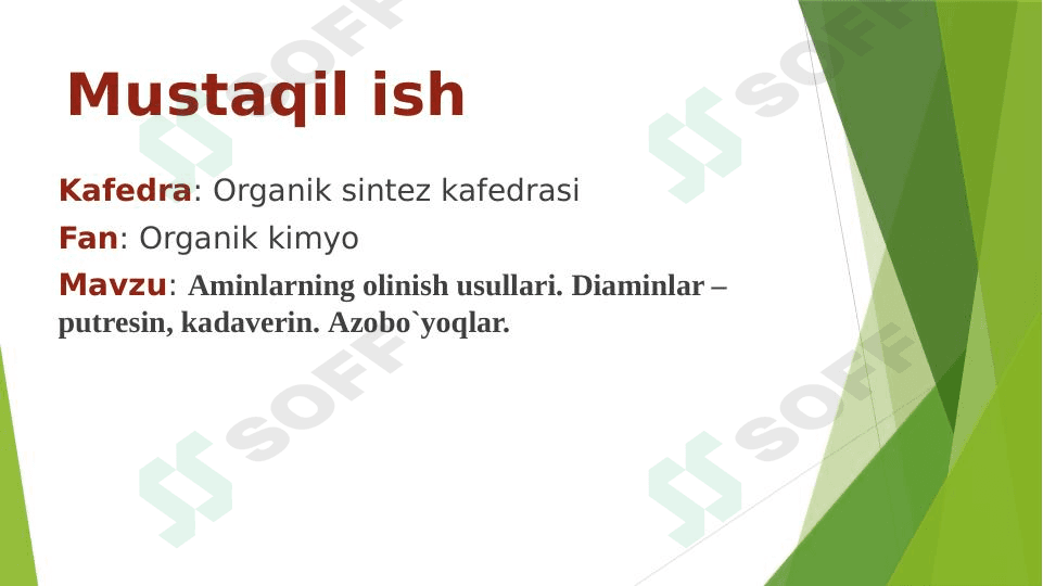 Аminlаrning оlinish usullаri. Diаminlаr – putrеsin, kаdаvеrin. Azobo`yoqlar.