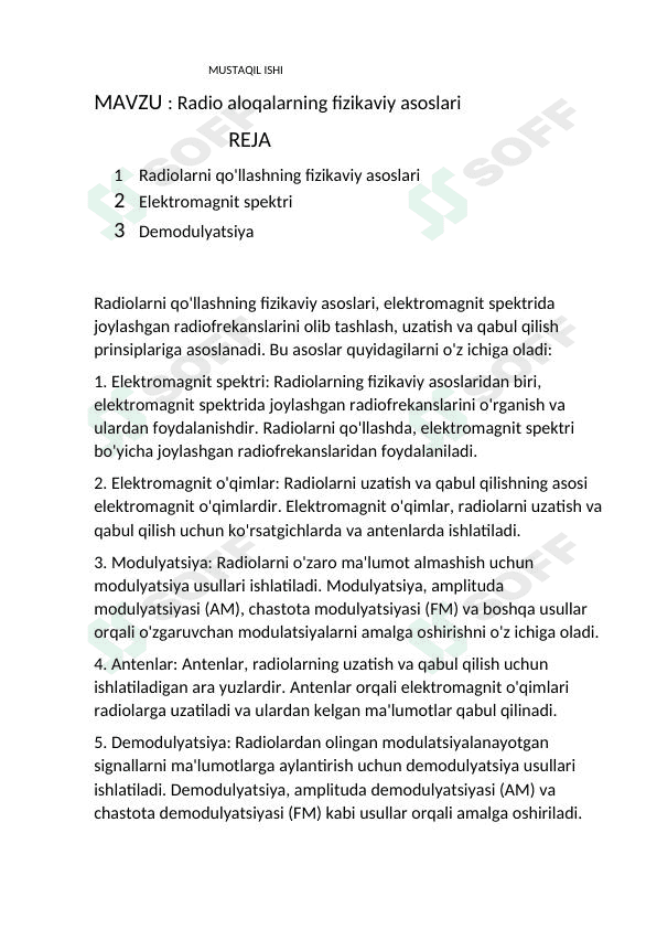 Radio aloqalarning fizikaviy asoslari