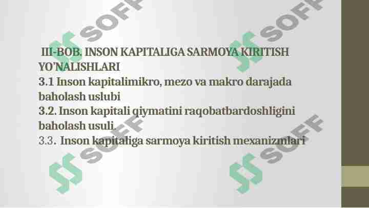 INSON KAPITALIGA SARMOYA KIRITISH YO’NALISHLARI