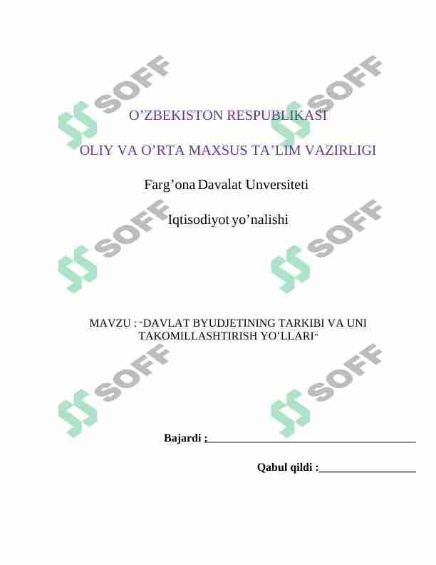 davlat byudjetining tarkibi va uni takomillashtirish yo'llari