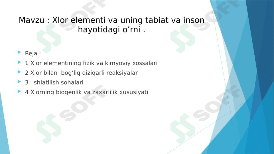 Xlor elementi. Prizintatsiya