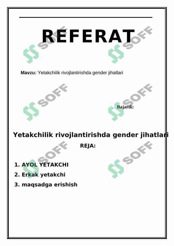 Yetakchilik rivojlanishida gender jihatlari