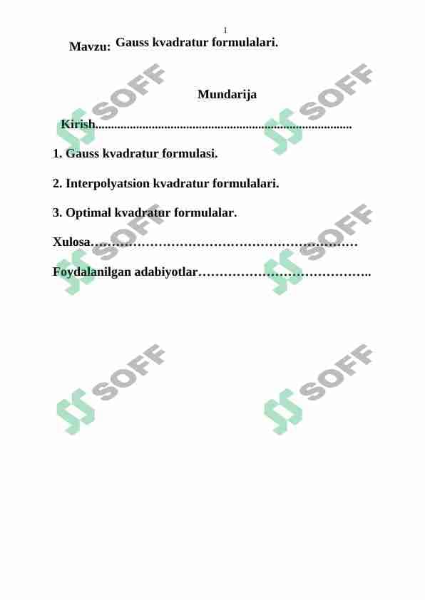 Gauss kvadratur formulalari.