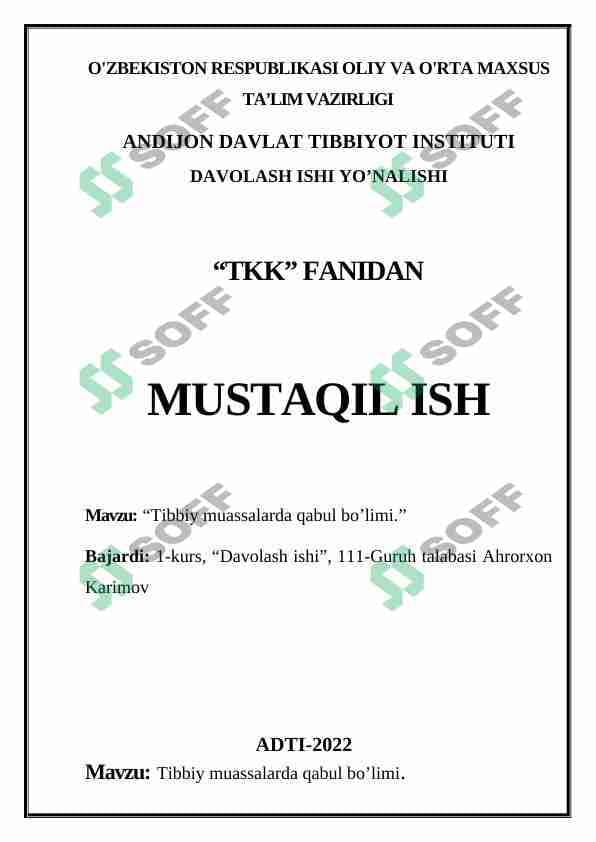 Tibbiy muassalarda qabul bo’limi