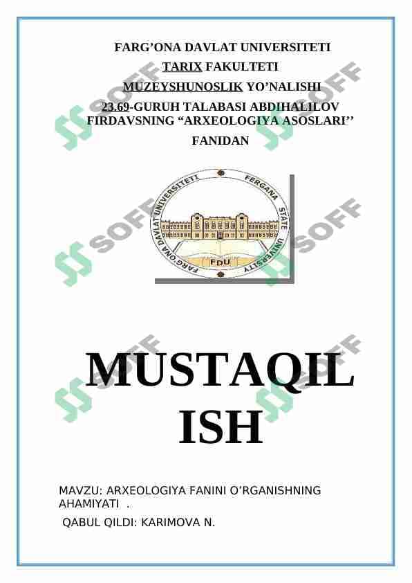 ARXEOLOGIYA FANINI O'RGANISHNING AHAMIYATI