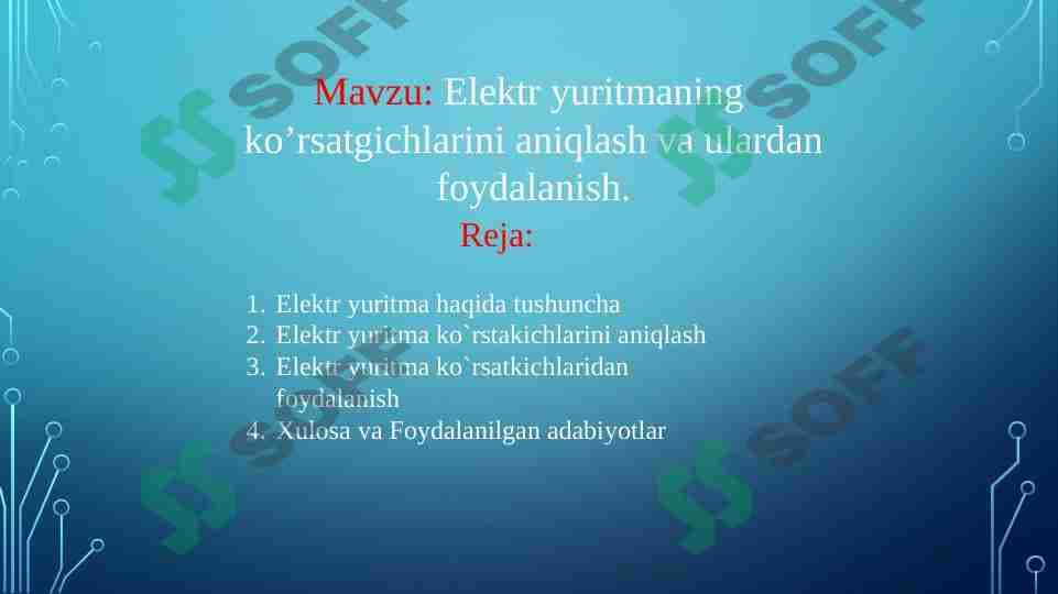 Elektr yuritmaning  ko’rsatgichlarini aniqlash va ulardan foydalanish