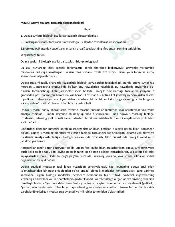 Oqava suvlarni tozalash biotexnologiyasi