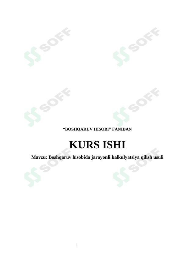 Boshqaruv hisobida jarayonli kalkulyatsiya qilish usuli