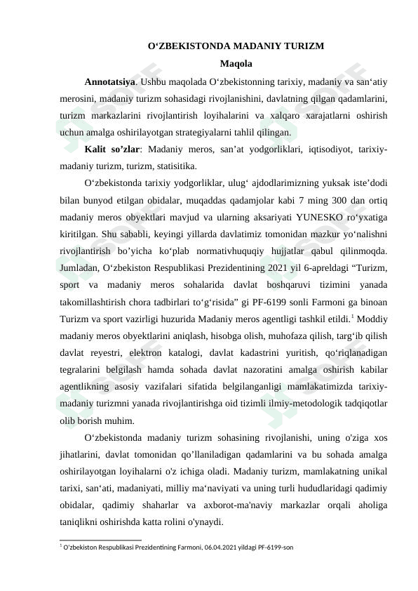 Oʻzbekistonda madaniy turizm