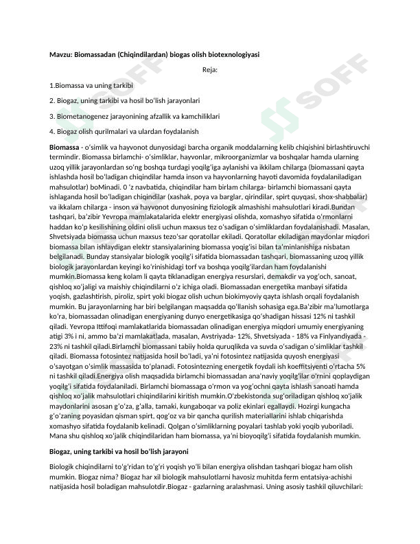 Biomassadan biogas olish texnologiyasi