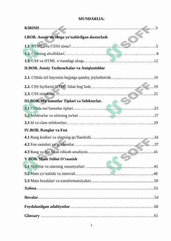 Stillar. (Asosiy tushunchalar va aniqlanishlar. Stil bayonini hujjatga joylashtirish. CSSda ma’lumotlar tiplari. Selektorlar. Sinflar. Ranglar va fon. Matn stillari.)