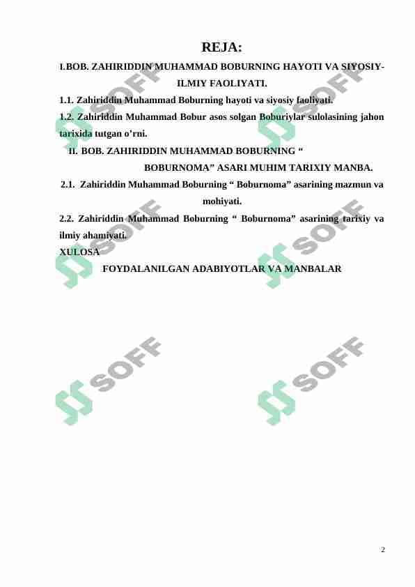 Zahiriddin Muhammad Boburning hayoti va ijodiy merosi