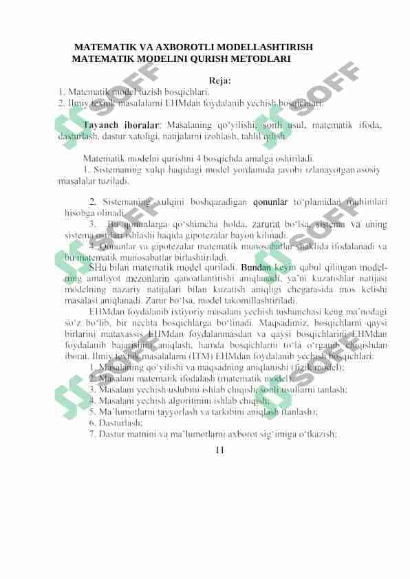MATEMATIK VA AXBOROTLI MODELLASHTIRISH     MATEMATIK MODELINI QURISH METODLARI