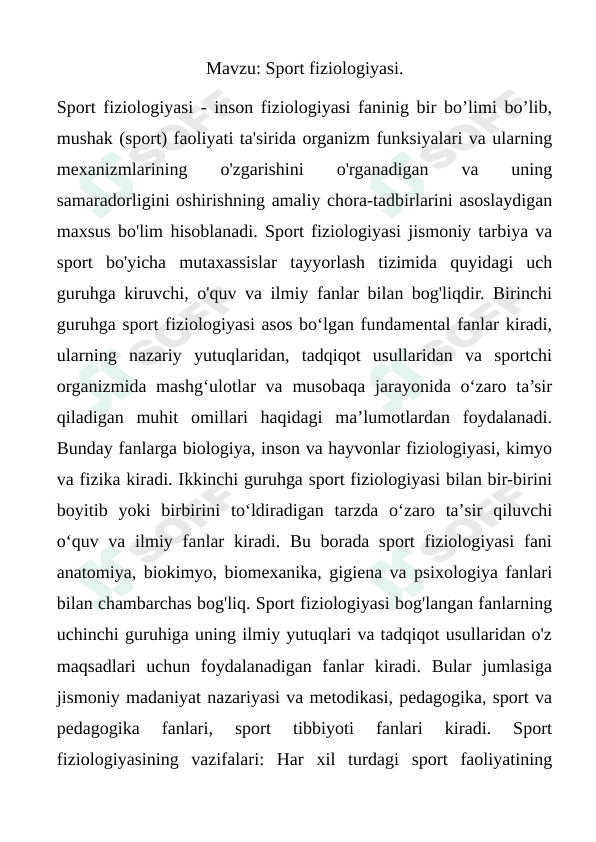 Sport fiziologiyasi