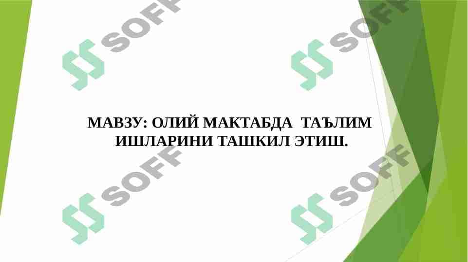 OLIY MAKTABDA  TA’LIM   ISHLARINI TASHKIL ETISH