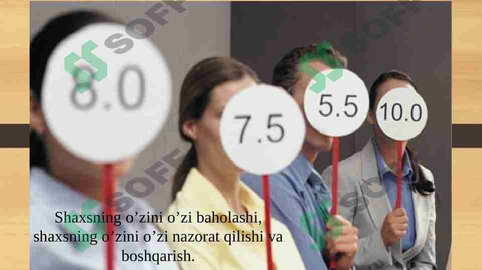 Shaxsning o’zini o’zi baholashi, shaxsning o’zini o’zi nazorat qilishi va boshqarish