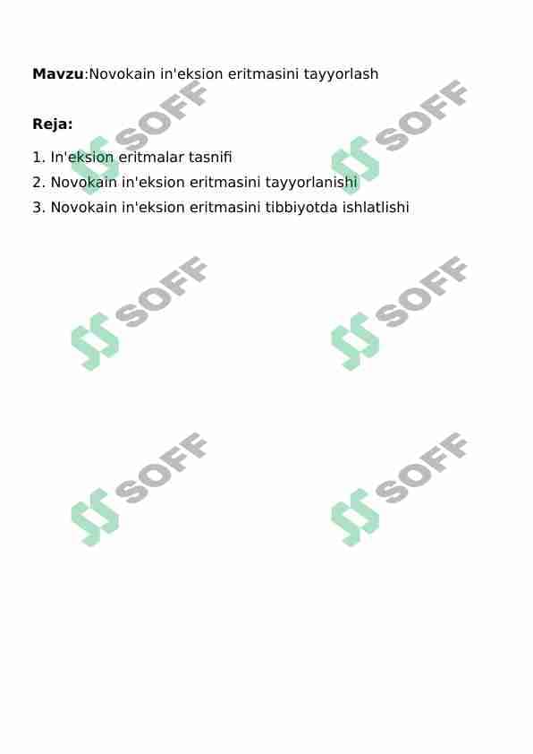 Novokain in'eksion eritmasini tayyorlash