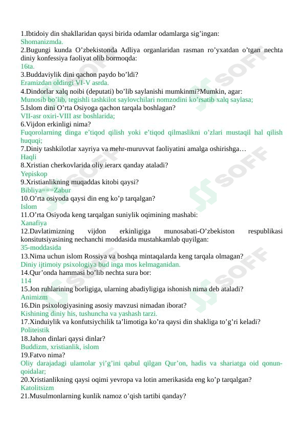 Dinshunoslik savol-javob