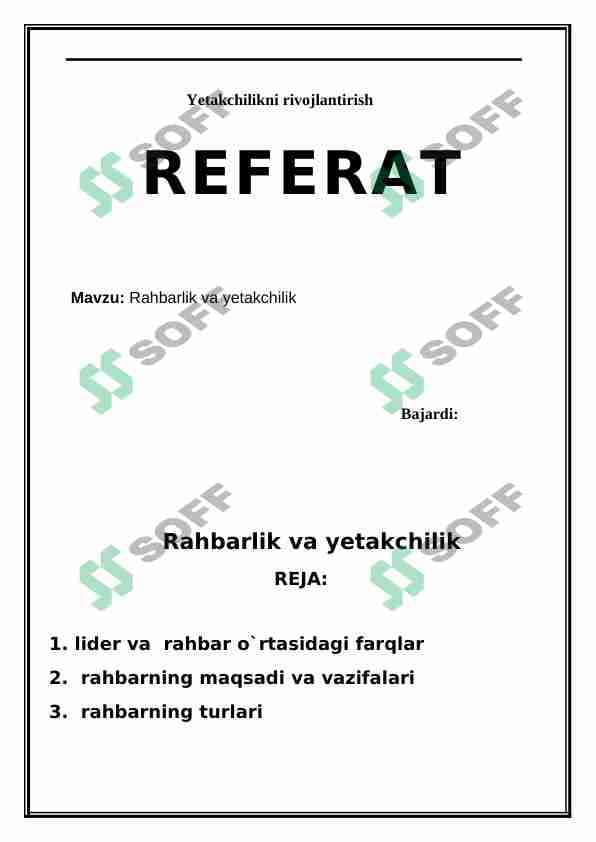 Rahbarlik va yetakchilik referat
