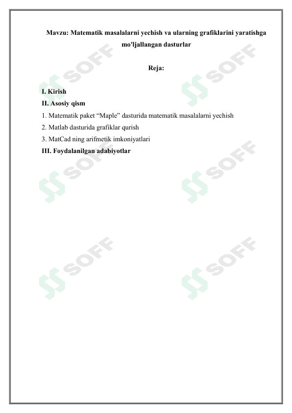 Matematik masalalarni yechish va ularning grafiklarini yaratishga mo'ljallangan dasturlar