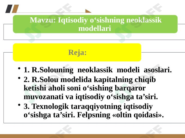 iqtisodiy o'sishning neoklassik modellari