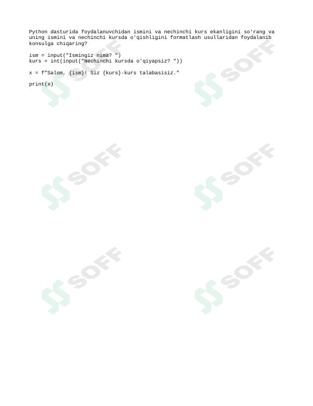 Python tilida dastur