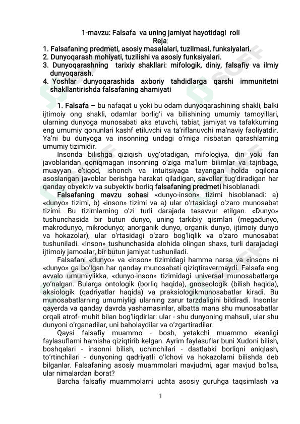 Falsafa va uning jamiyat hayotidagi roli