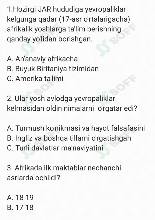 Afrika ta'lim tizimi haqida test