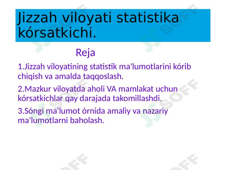 Jizzah viloyati statistikasi