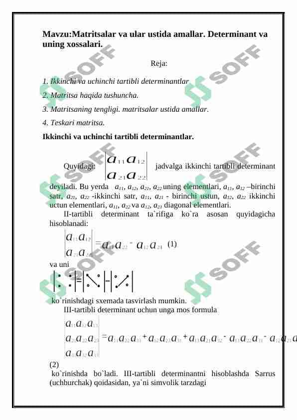 Matritsa va determinant